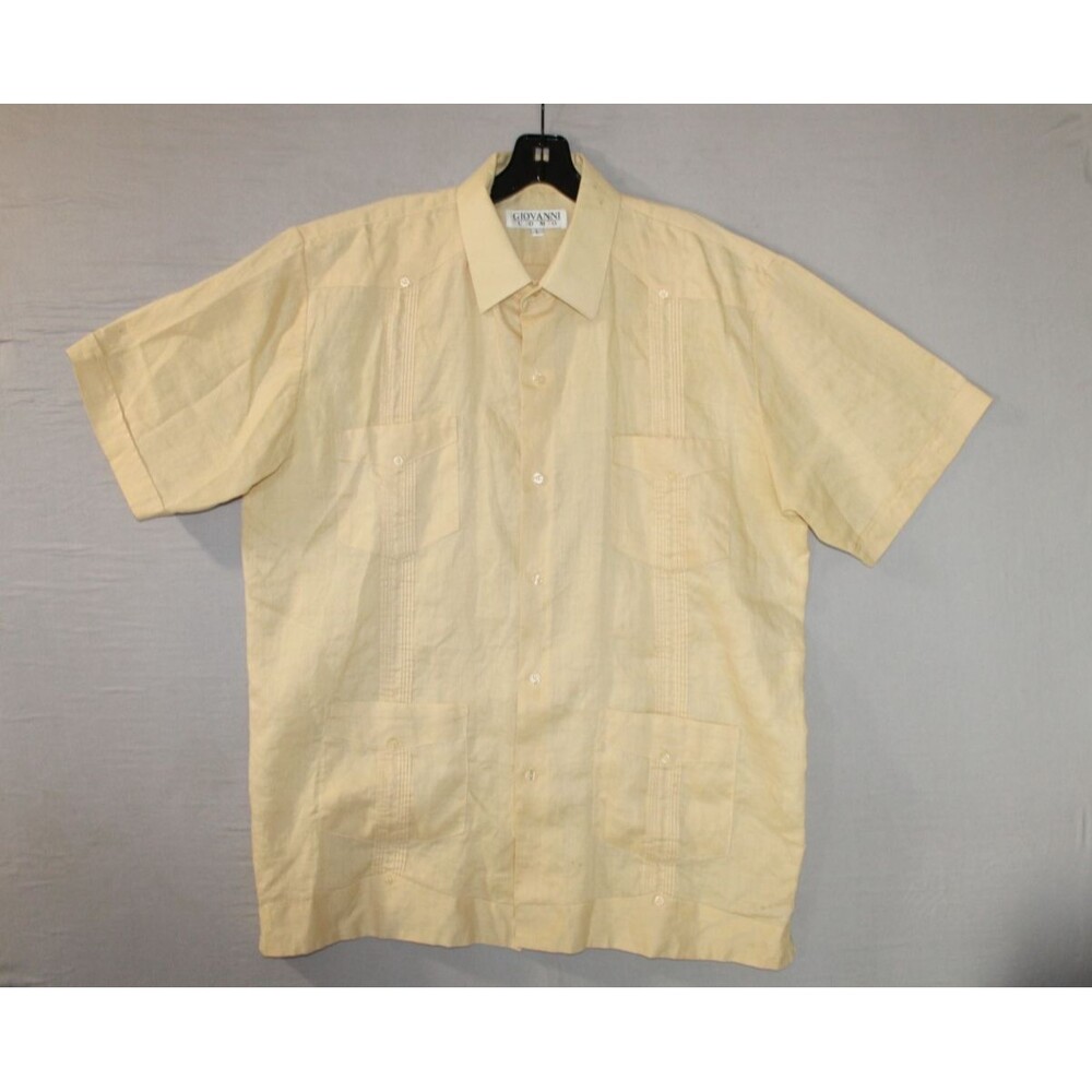 Pontelli Uomo Quality Cream Button Up Dress Shirt Men Size Large 100% Linen